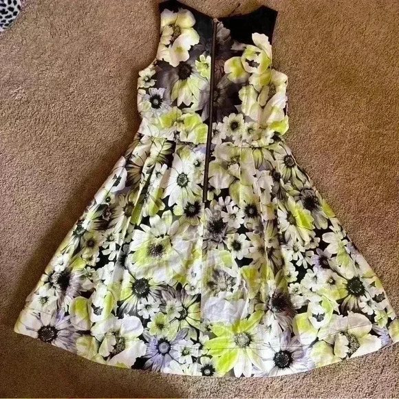 TAYLOR Just Taylor Green Gray Purple Floral Garden Party Tea Dress size 8 - Picture 4 of 5